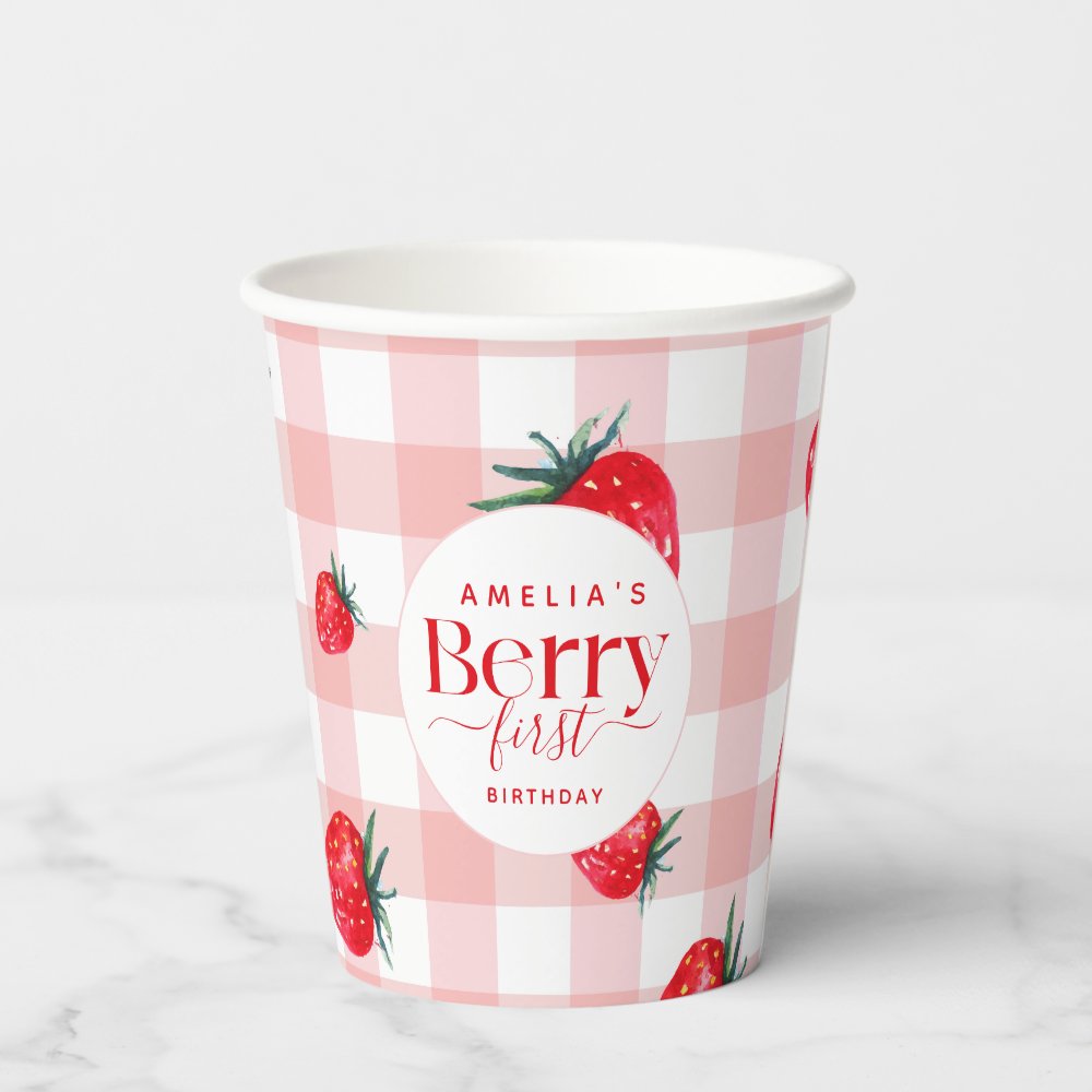 Berry First Birthday Strawberry Girl Paper Cups