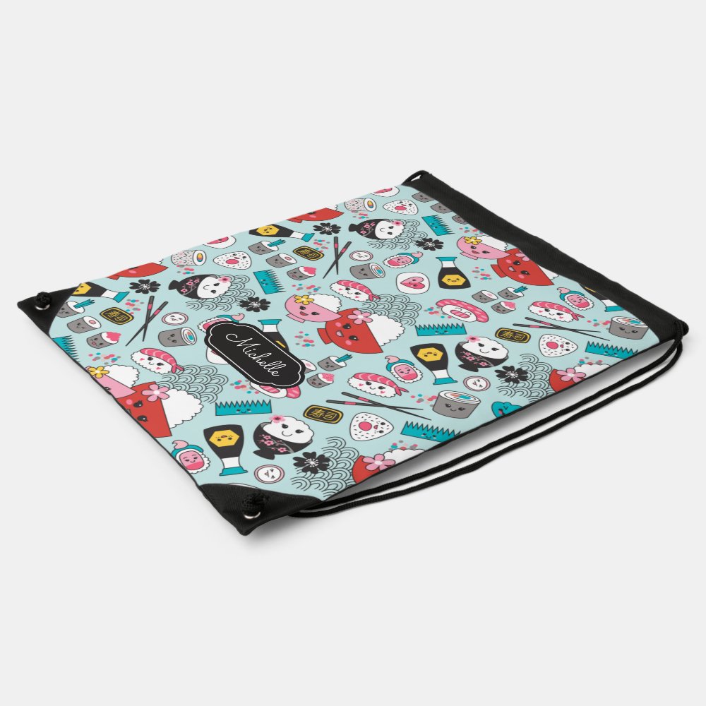 Cute Sushi Pattern Monogram Drawstring Backpack