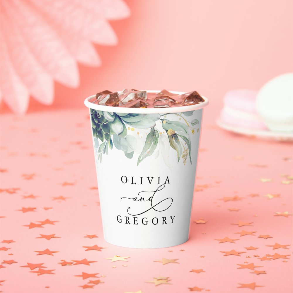Succulents Gold Greenery Elegant Modern Wedding Paper Cups