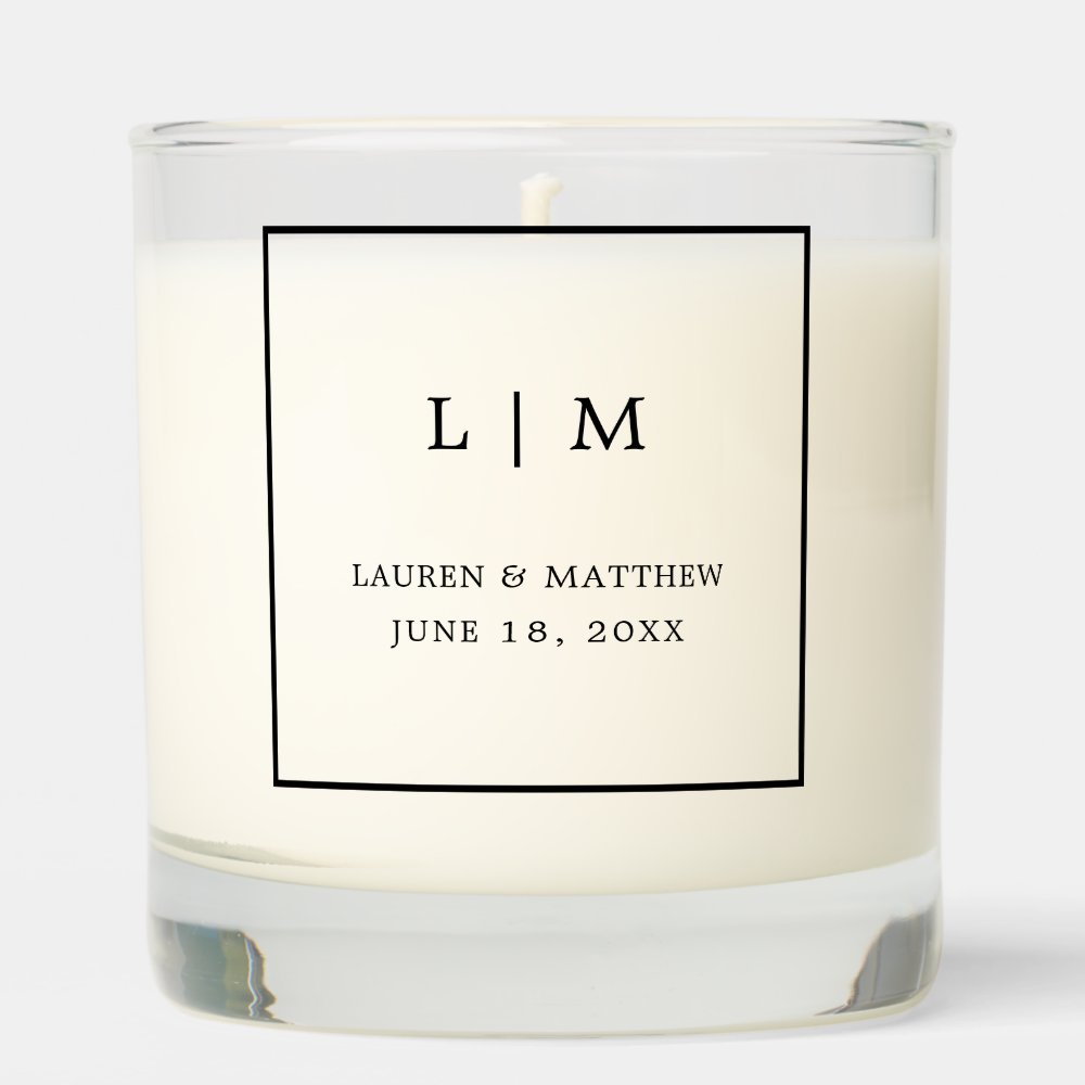 Simple Black and White Monogram Elegant Wedding Scented Candle