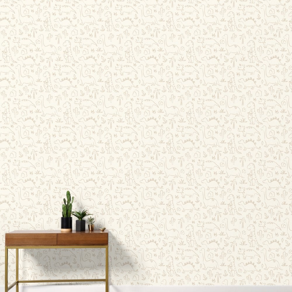Dinosaur Neutral Boho Soft Earth Tone Dino Beige Wallpaper