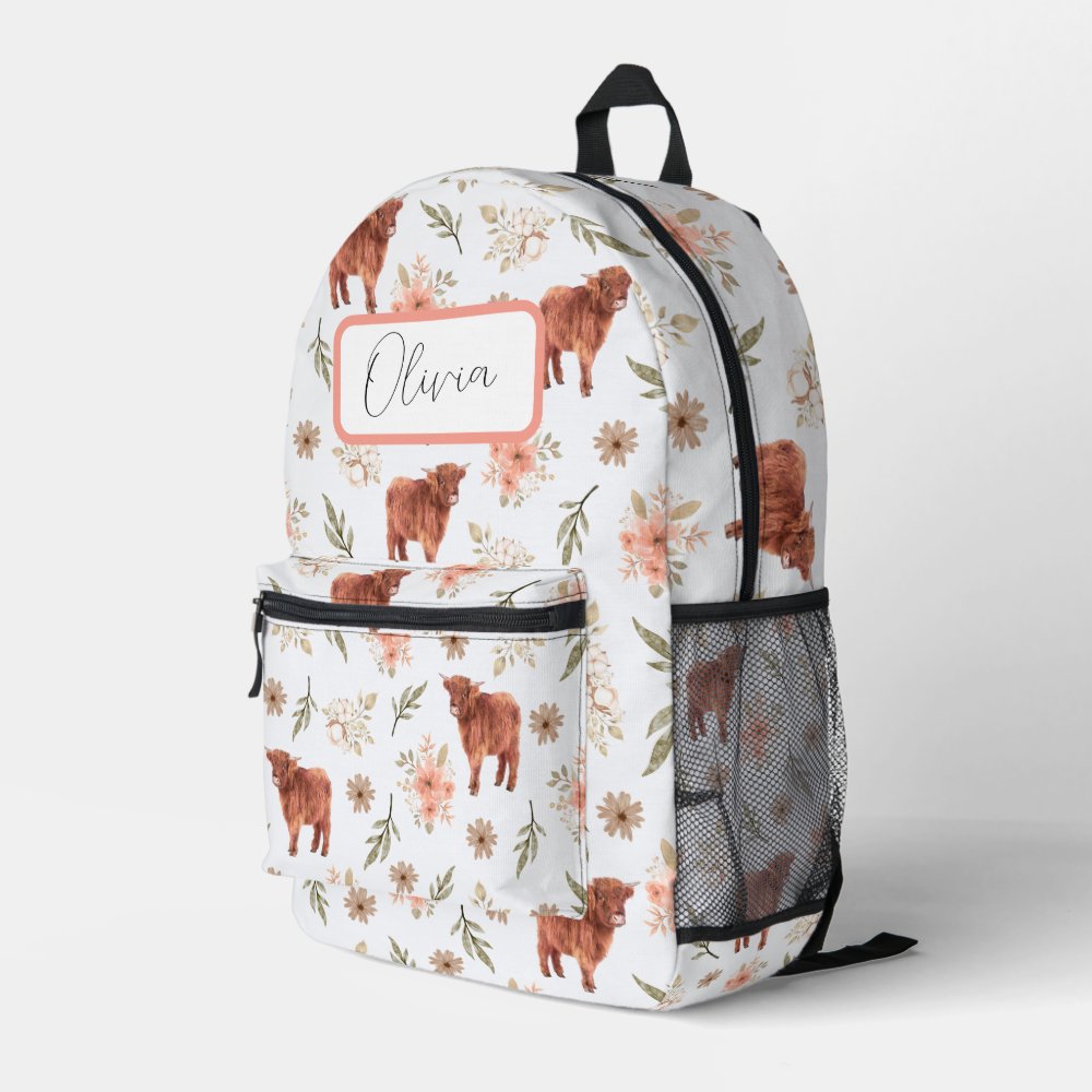 Highland Cow Floral Girl's Backpack