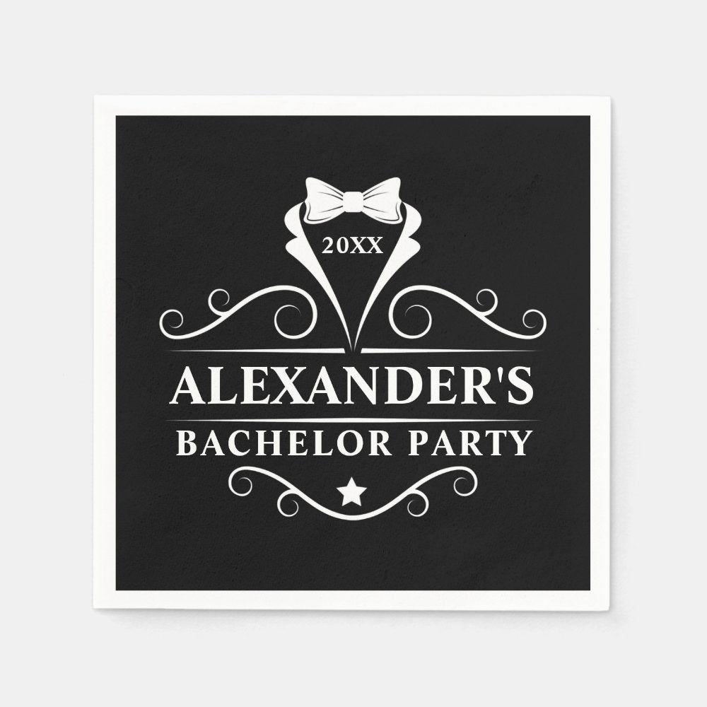 Bachelor Party Tuxedo Tie Black Paper Napkins