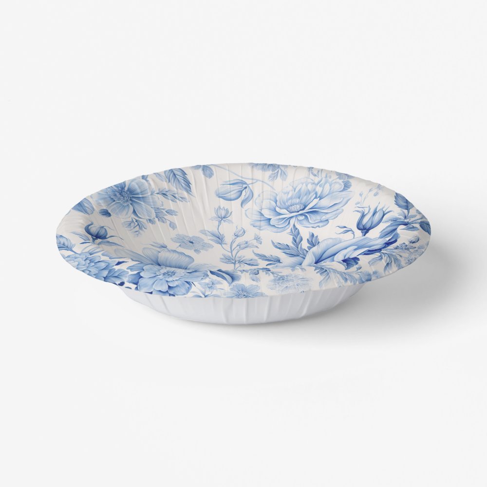 Beautiful Blue & White Roses & Wildflowers Paper Bowls