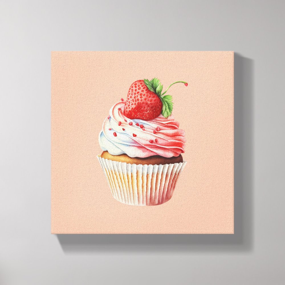 Strawberry Cupcake Sweet Dessert Canvas Print