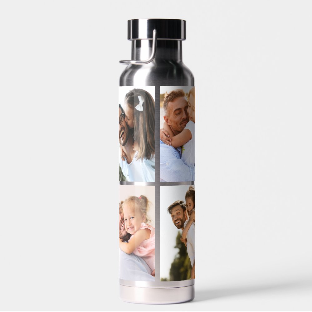 Silver Black Photo Daddy Collage Wrap Water Bottle
