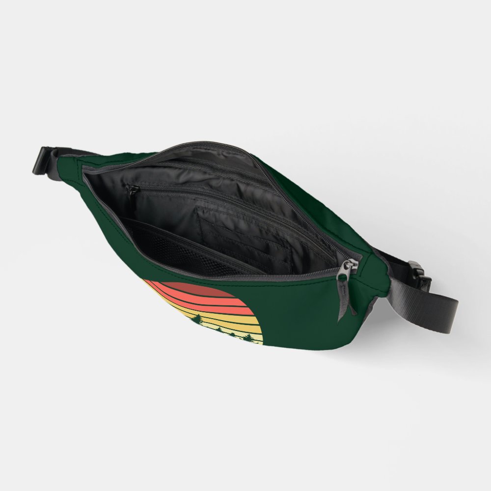 Forest Sunset Camping Trip Customizable Green Fanny Pack