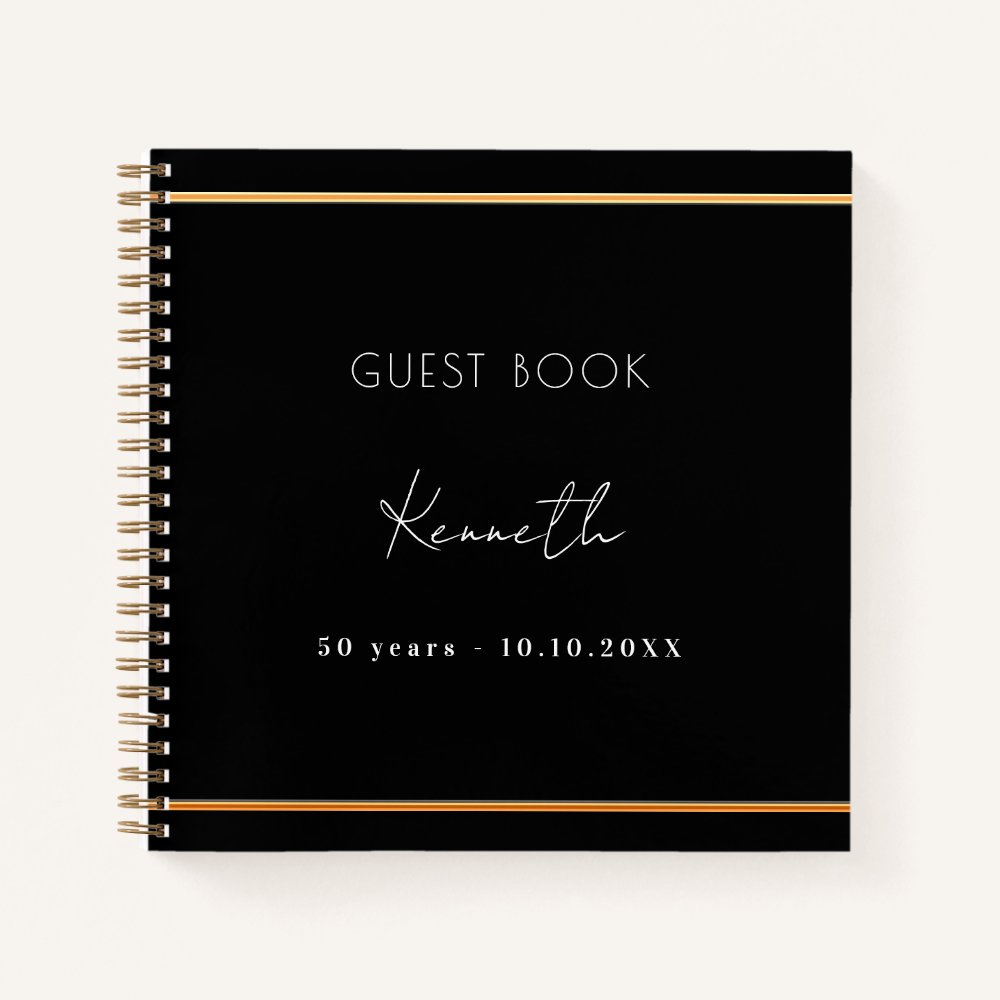 Guest book birthday black gold minimalist