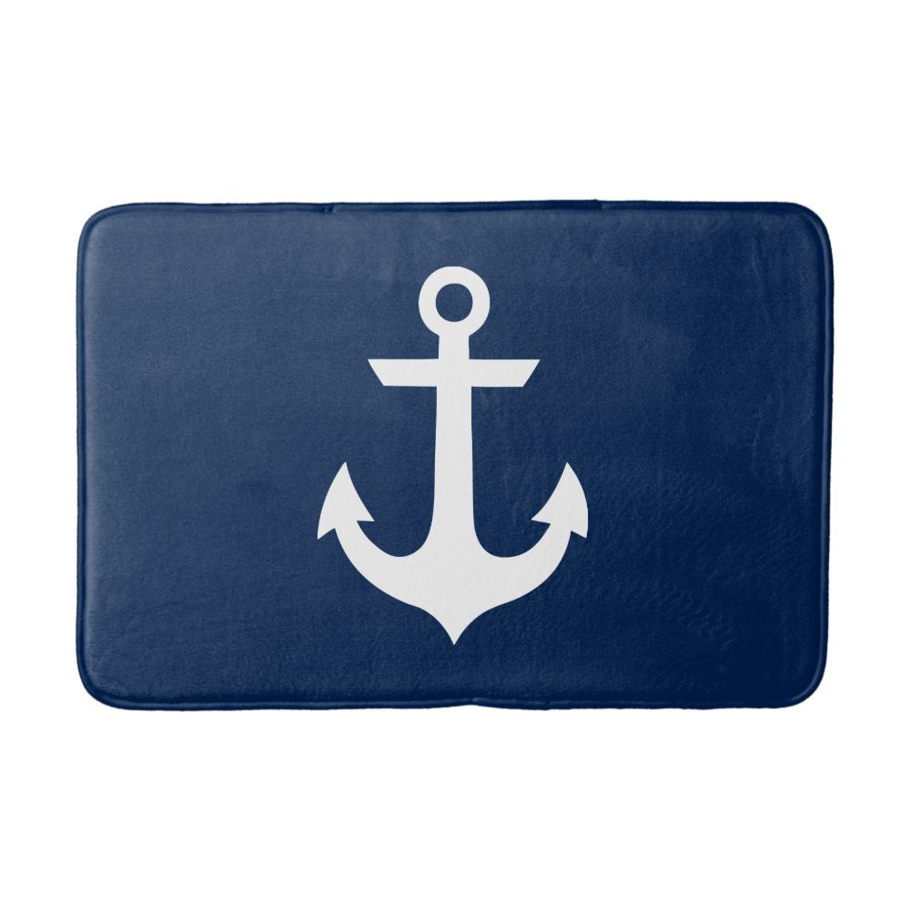 Navy Blue Anchor Bathroom Mat