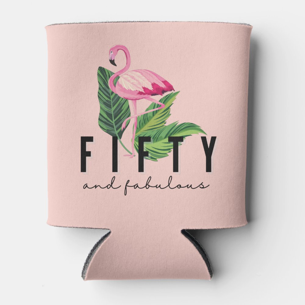Fifty Fabulous Pink Flamingo 50th Birthday Can Cooler