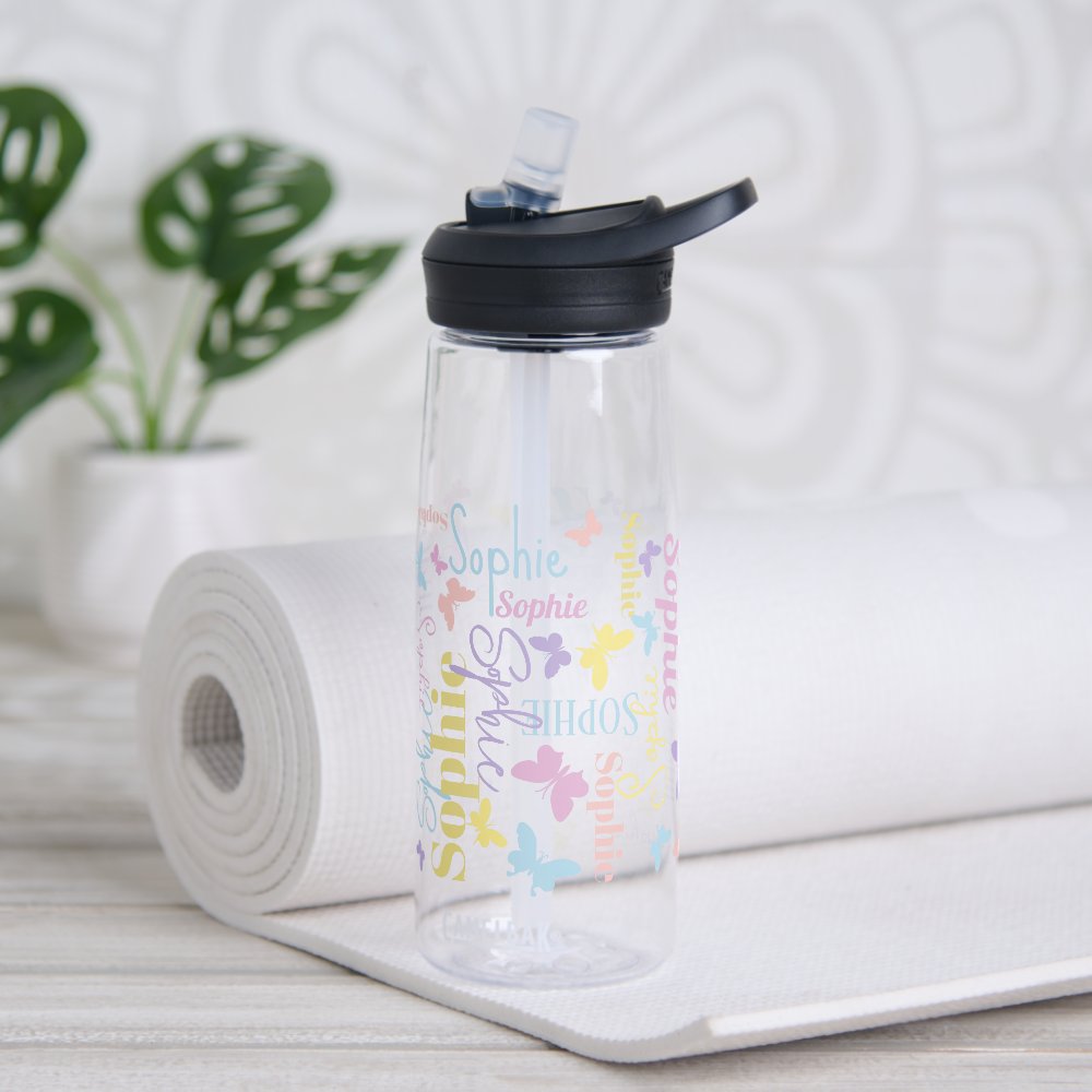 Muted rainbow butterflies custom name Sophie Water Bottle