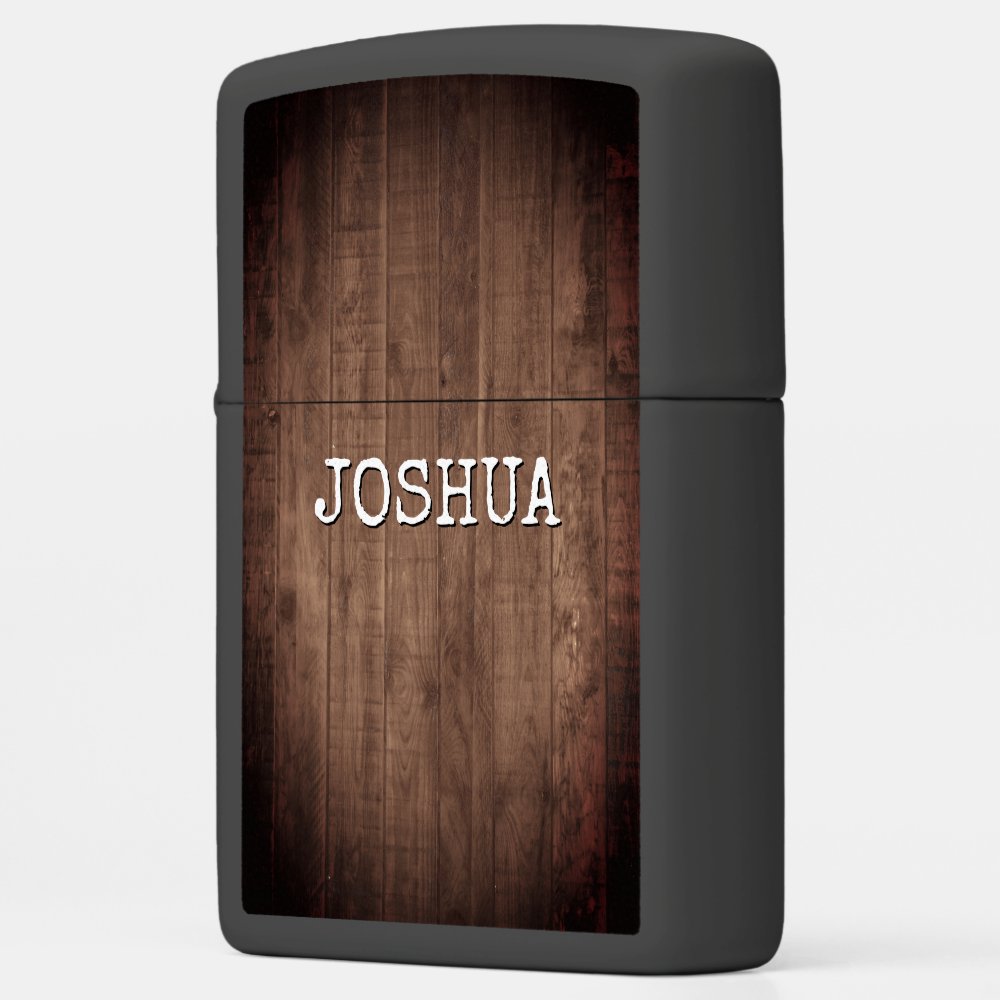 Rustic Weathered Dark Wood Custom Name Zippo Lighter