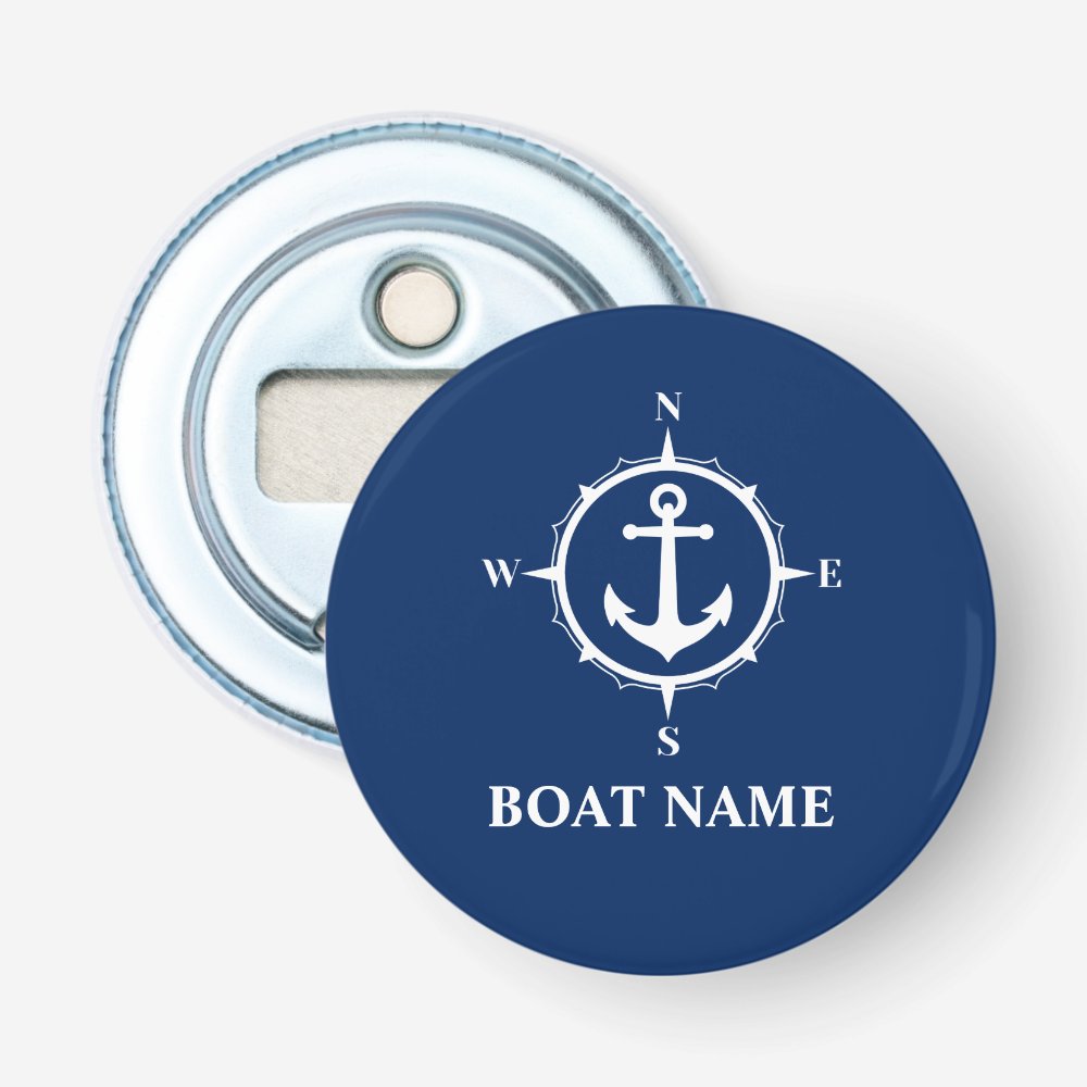 Your Boat Name Compass Anchor Blue Bottle Opener