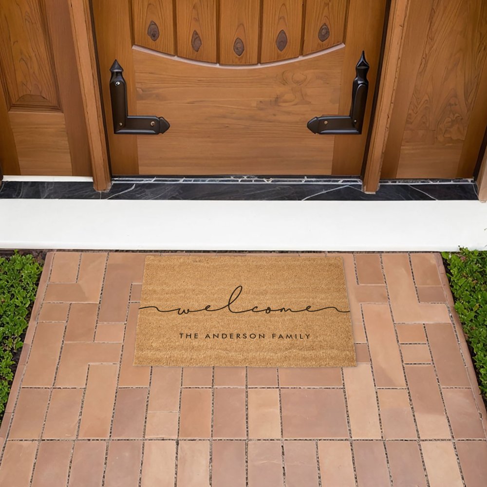 Cute modern calligraphy Welcome Coir Fiber Doormat