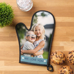 Blue & White We Love You Photo Oven Mitt