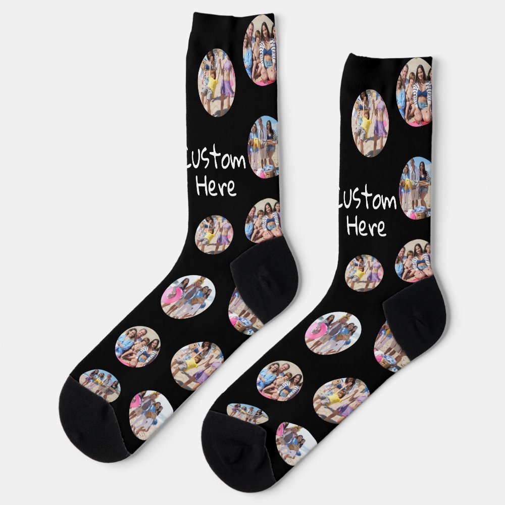 4 Photo Collage and Text Custom Personalized Socks