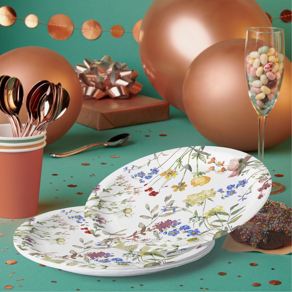 Modern Wildflower Garden Greenery Baby Shower Paper Plates