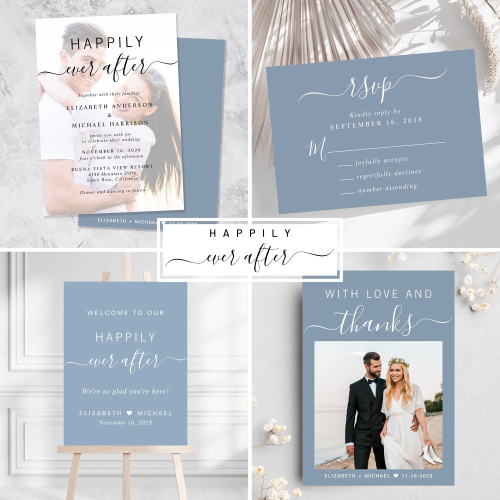Happily Ever After Dusty Blue Wedding Fast Four