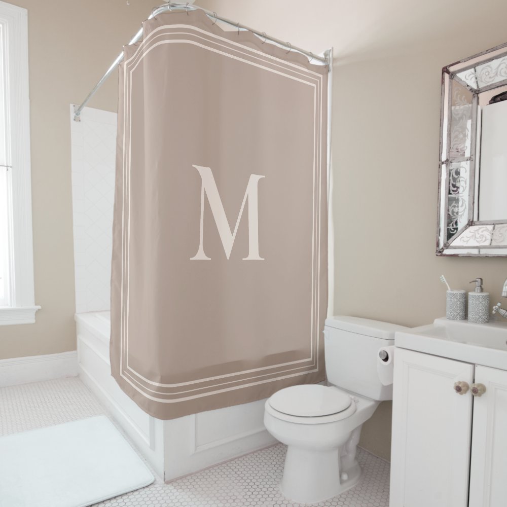 Elegant Minimalist Beige Monogram Shower Curtain