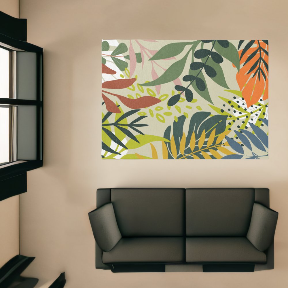 Modern Tropical leaves Contemporary Living area  Rug