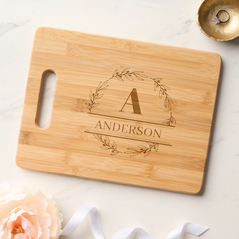 Custom Family Name and Initial Etched  Engraved Cutting Board