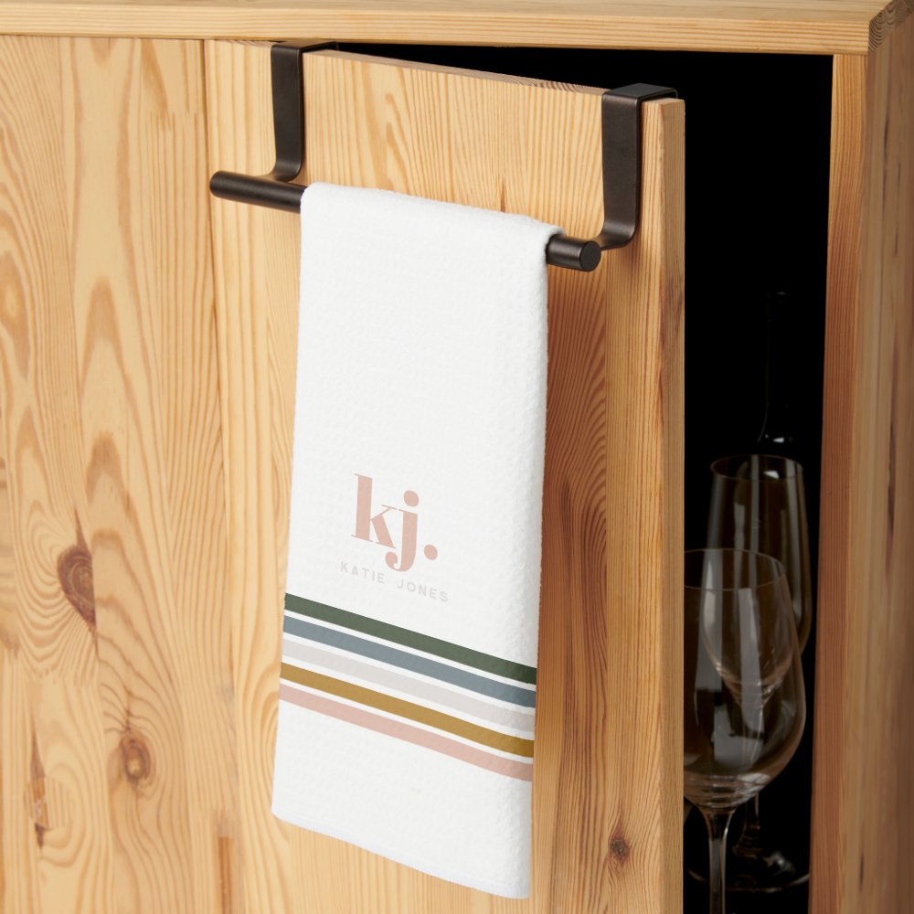 Chic Retro Stripes Monogram Tea Towel