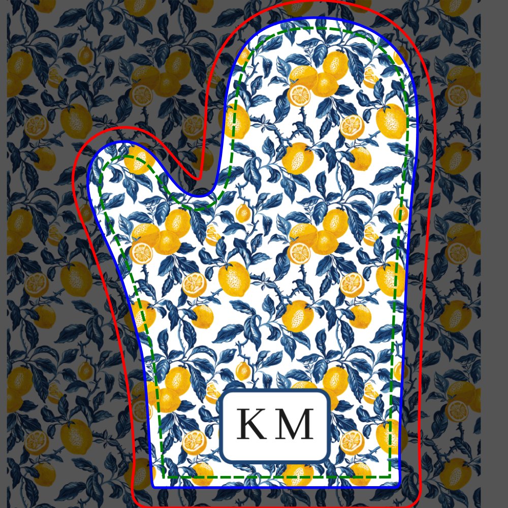 Personalized Mediterranean Lemon  Oven Mitt & Pot Holder Set