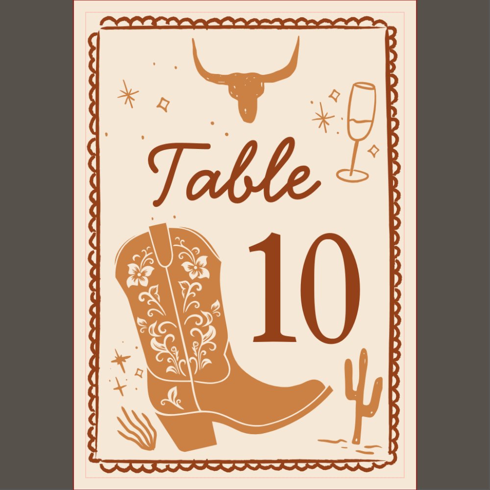 Western Boots and Bubbly Bridal Shower Table Card
