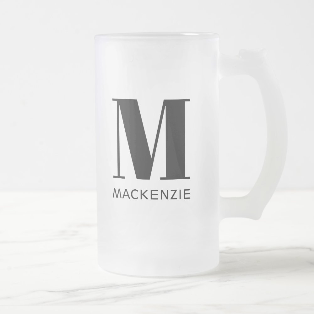 Monogram Name Simple Personalized Frosted Glass Beer Mug