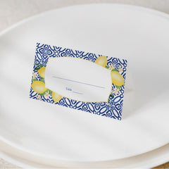 Positano Lemons Blue and White Pattern Wedding Place Card