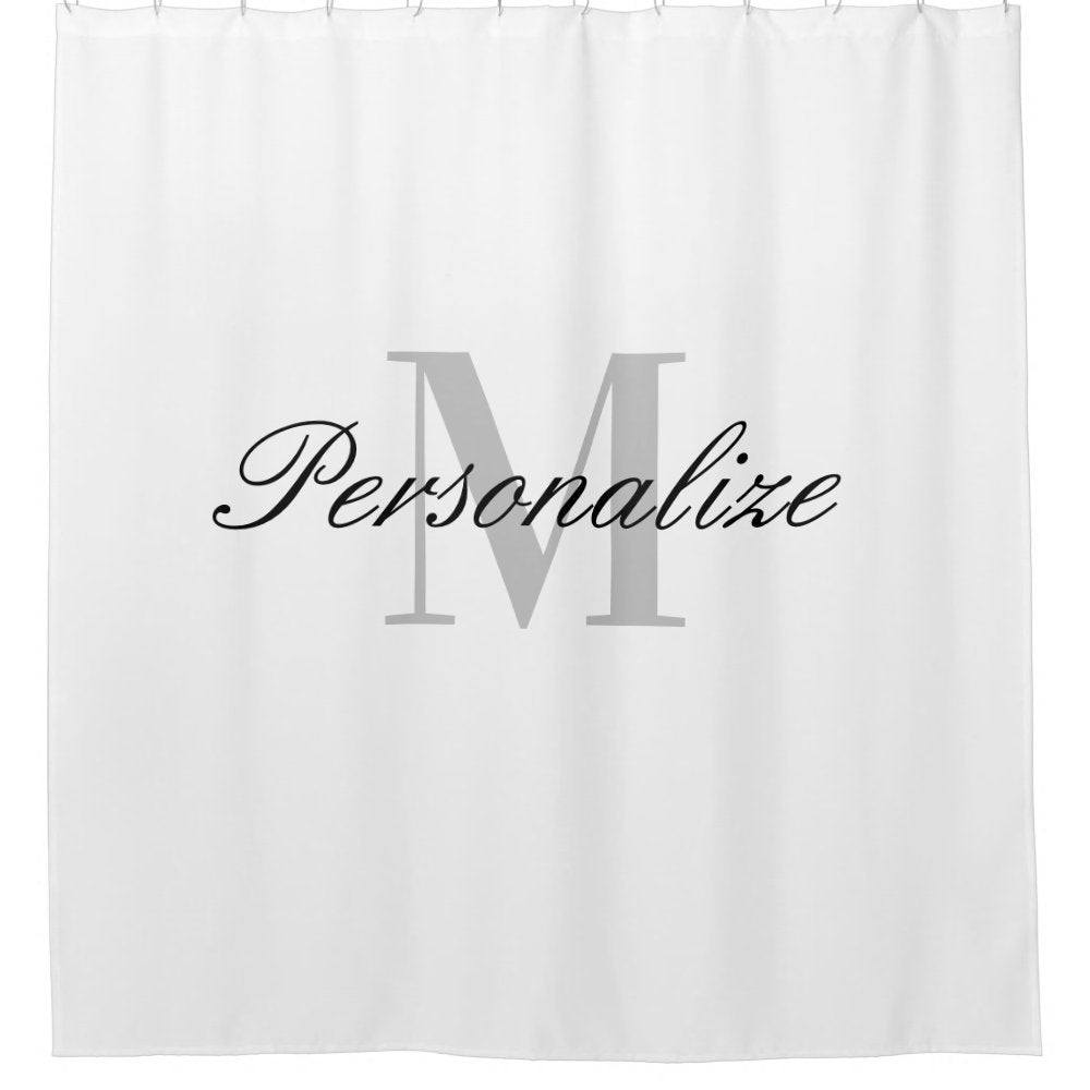 Elegant custom name monogram black and white shower curtain