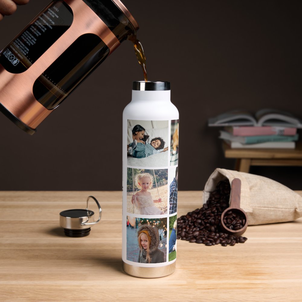 Photo collage monogram personalized modern water bottle