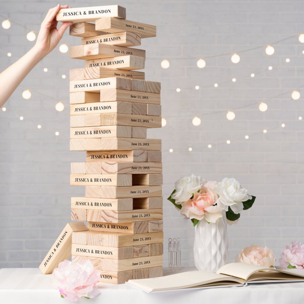Elegant Wedding Monogram Couples Names Game Topple Tower
