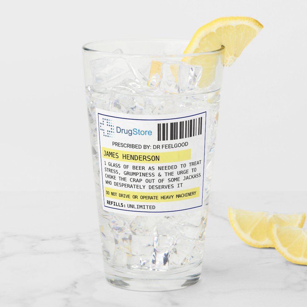 Personalized funny beer/cider prescription glass