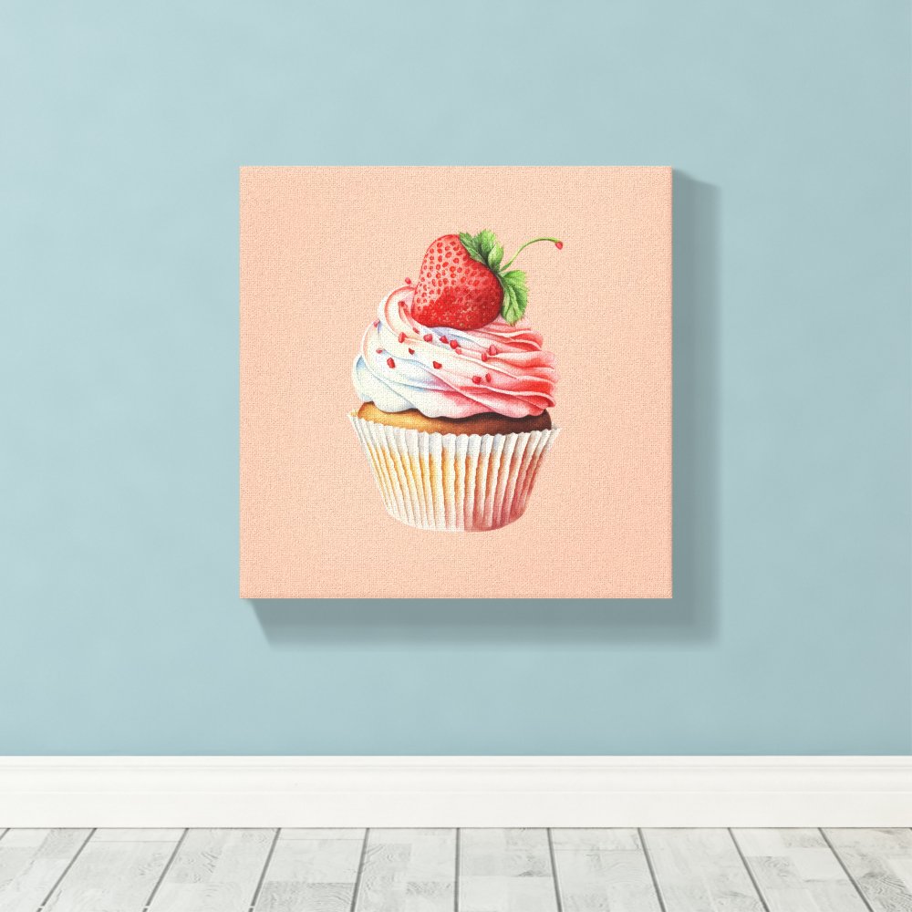 Strawberry Cupcake Sweet Dessert Canvas Print
