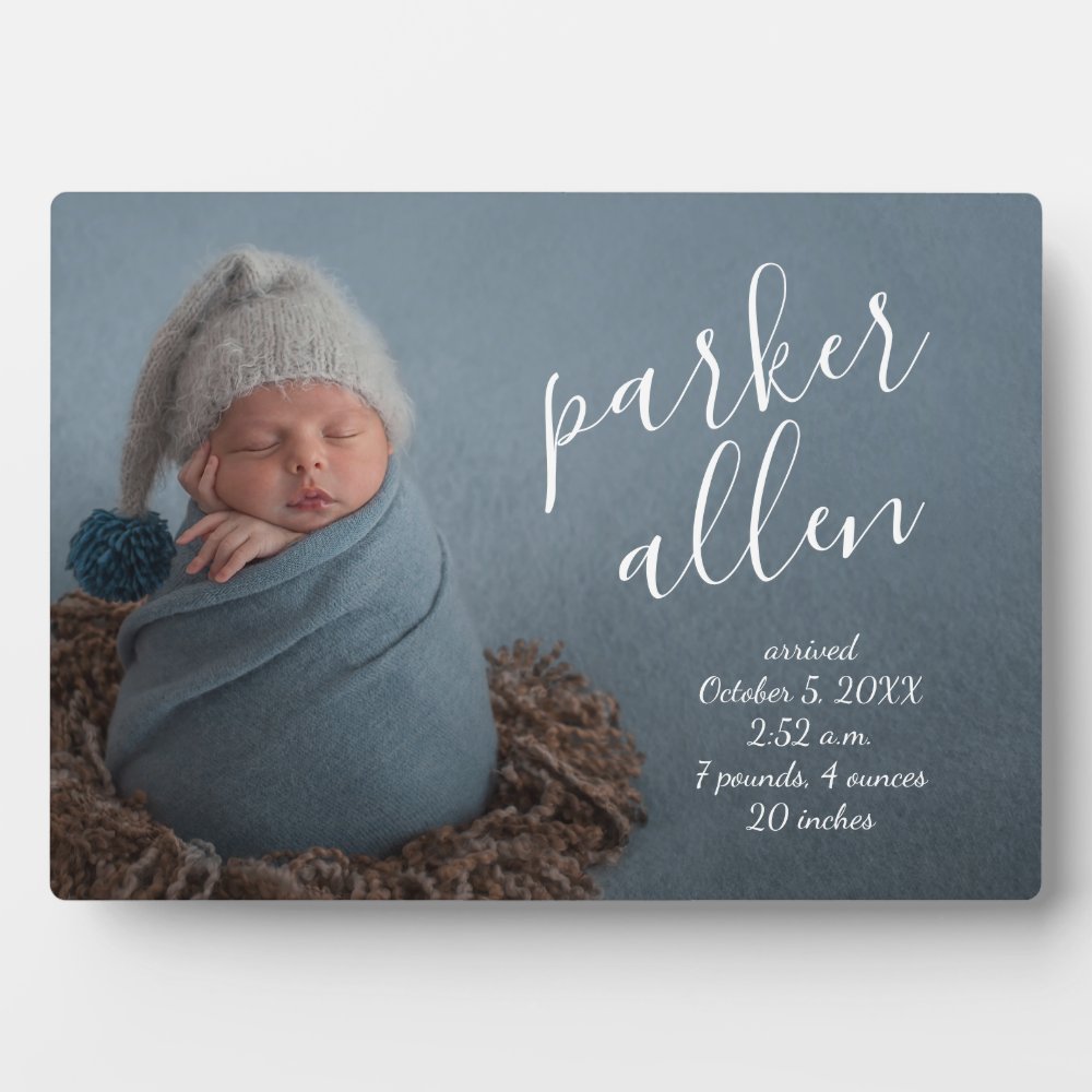 Elegant Baby Photo Birth Announcement Keepsake Plaque