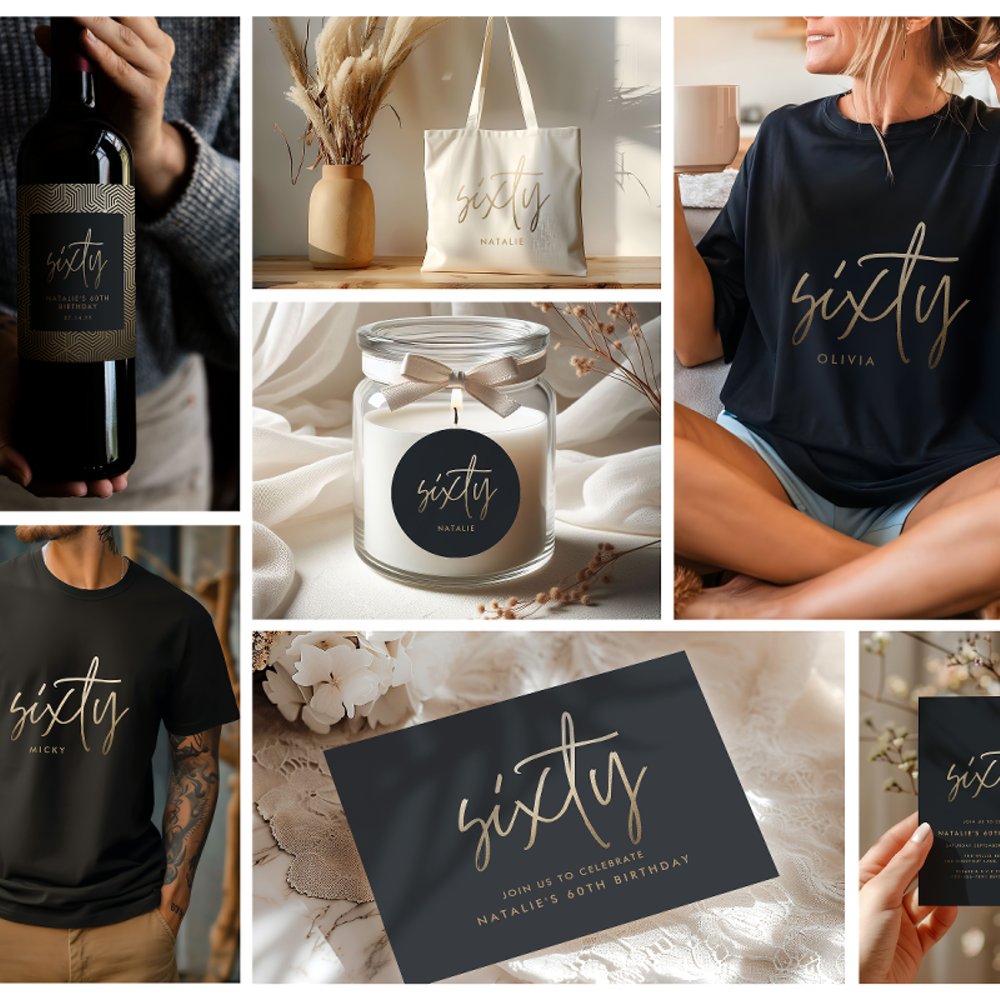 Modern 60th birthday simple stylish elegant script wine charm