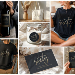 Modern 60th birthday simple stylish elegant script wine charm