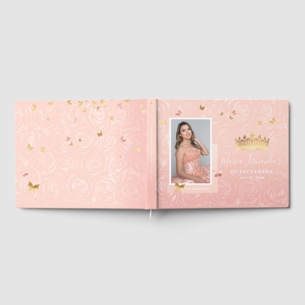 Modern Rose Gold Blush Elegant Photo Quinceanera Guest Book