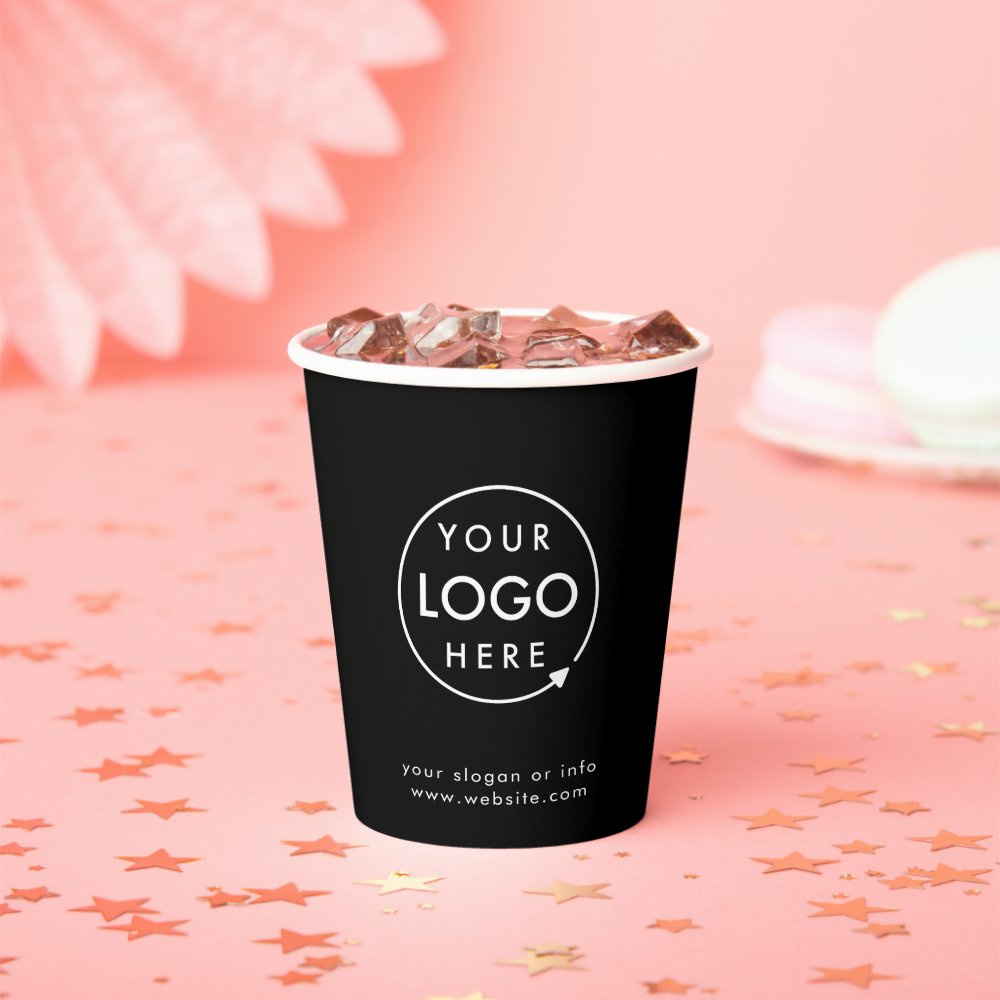 Paper Cups | Business Logo Branded Modern Black