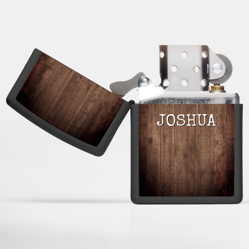 Rustic Weathered Dark Wood Custom Name Zippo Lighter