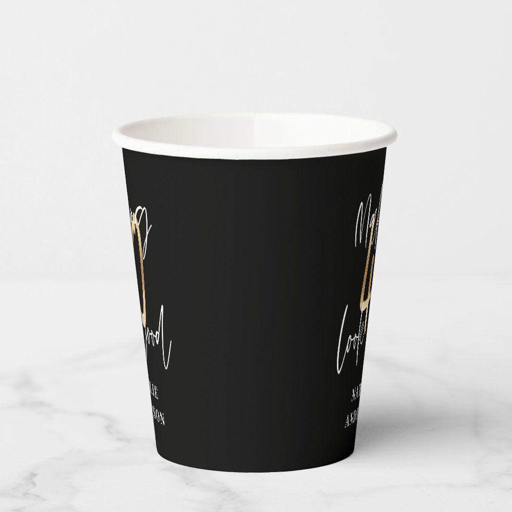 modern black and gold 40th birthday party  paper cups