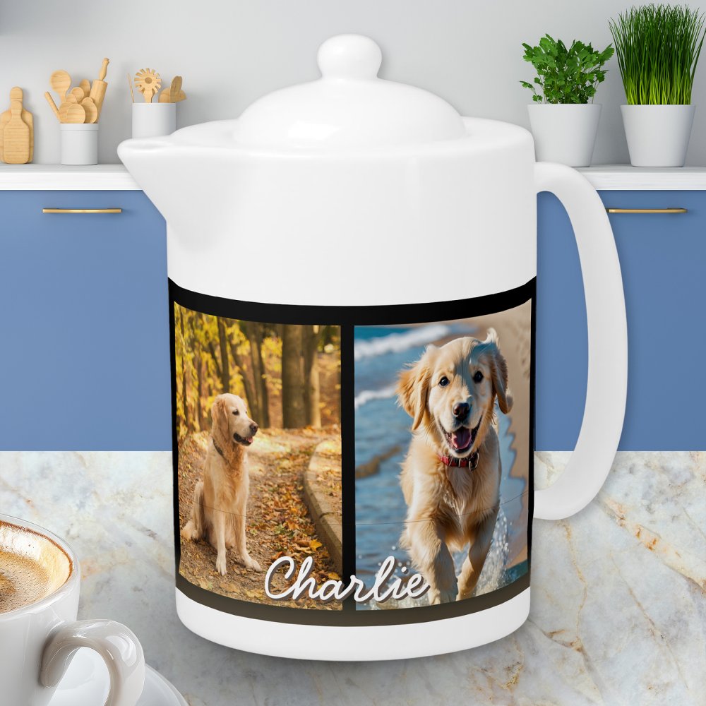 Modern Pet Dog 4 Photo Collage Teapot