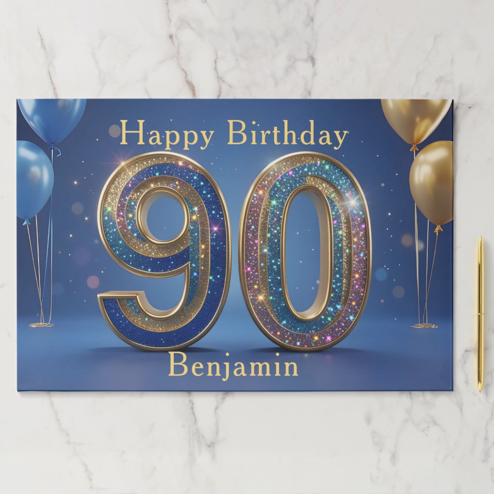 Blue Gold Glitter 90th Birthday Paper Placemat