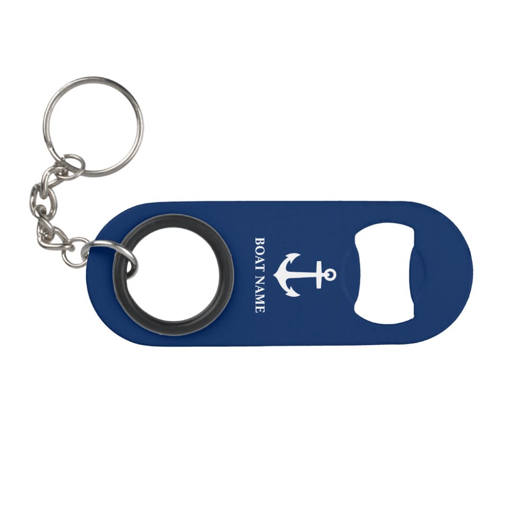Your Boat Name Anchor Blue Keychain Bottle Opener