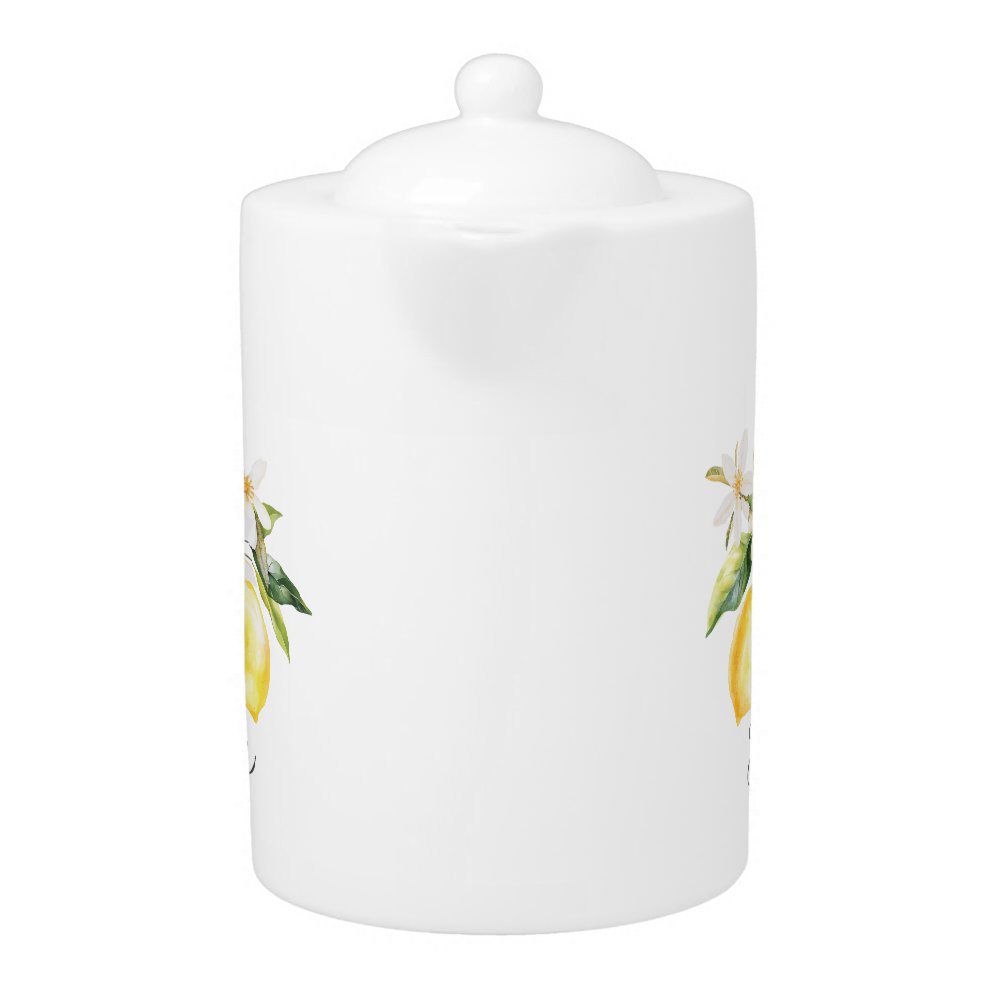Monogram Lemon Fruits White Flowers Tree Branch Teapot