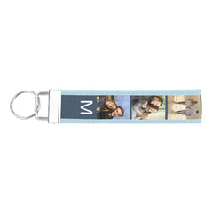 Monogrammed 6 Photo Strip Collage Blue Wrist Keychain