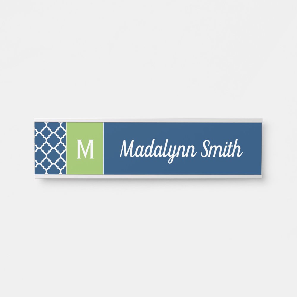 Lime & Navy Geometric Pattern Custom Monogram Door Sign