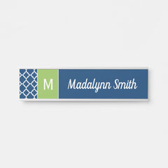 Lime & Navy Geometric Pattern Custom Monogram Door Sign