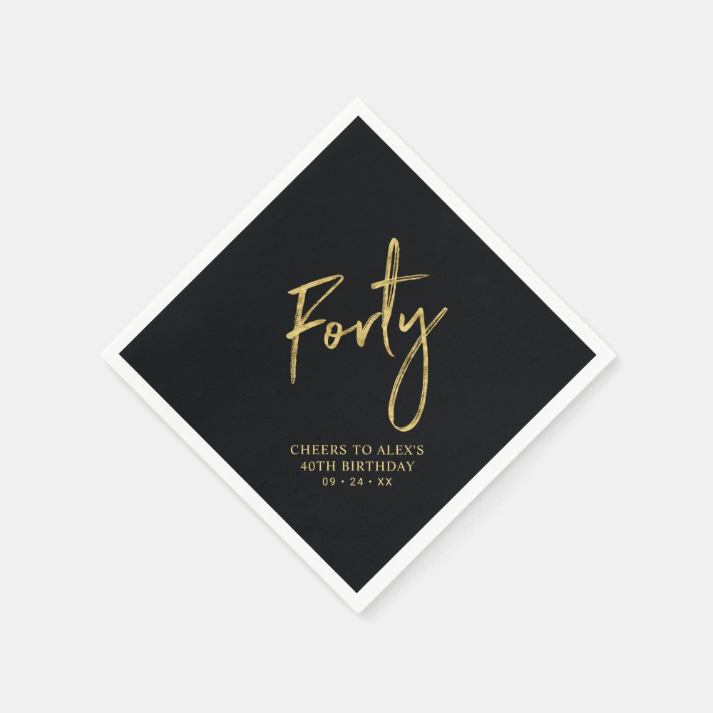Cheers Forty | Modern Black 40th Birthday Party Napkins